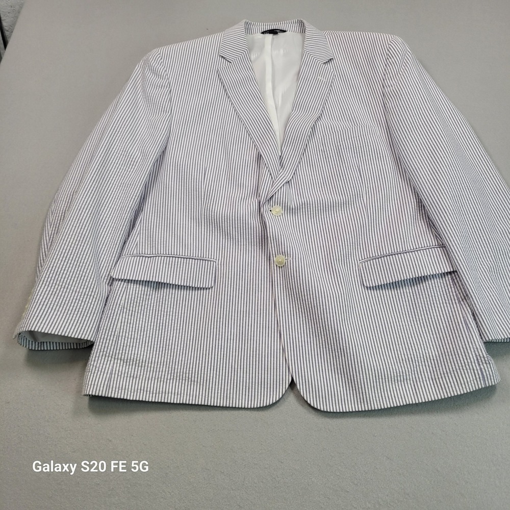 Haspel Mens Blue White Seersucker Blazer Sport Coat 50R Cotton CT8852 7255